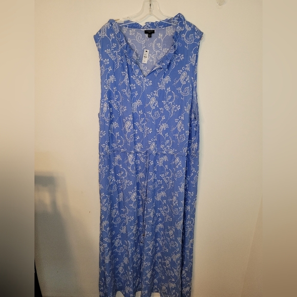 NWT Talbots Maxi Dress,  Blue Paisley Floral Flowy Drawstring Waist Size 24W - Picture 2 of 8